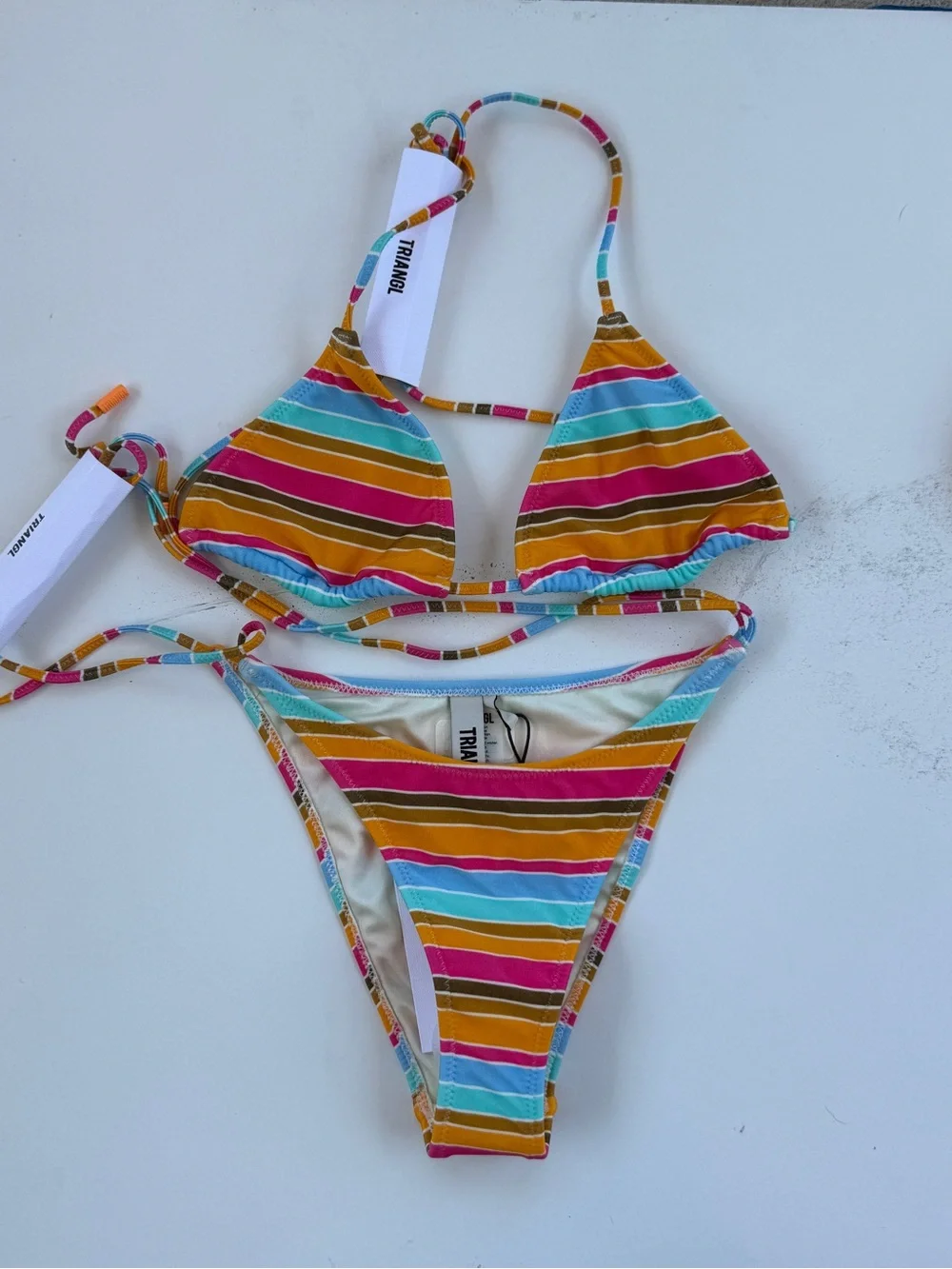 triangl swimwear Multicolor Striped Triangle Bikini with Orange Pouch